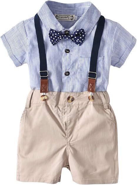 2025 Kinder Anzug Mit Krawatte - Langarm Hemd & Hosenträger Outfit Für Jungen