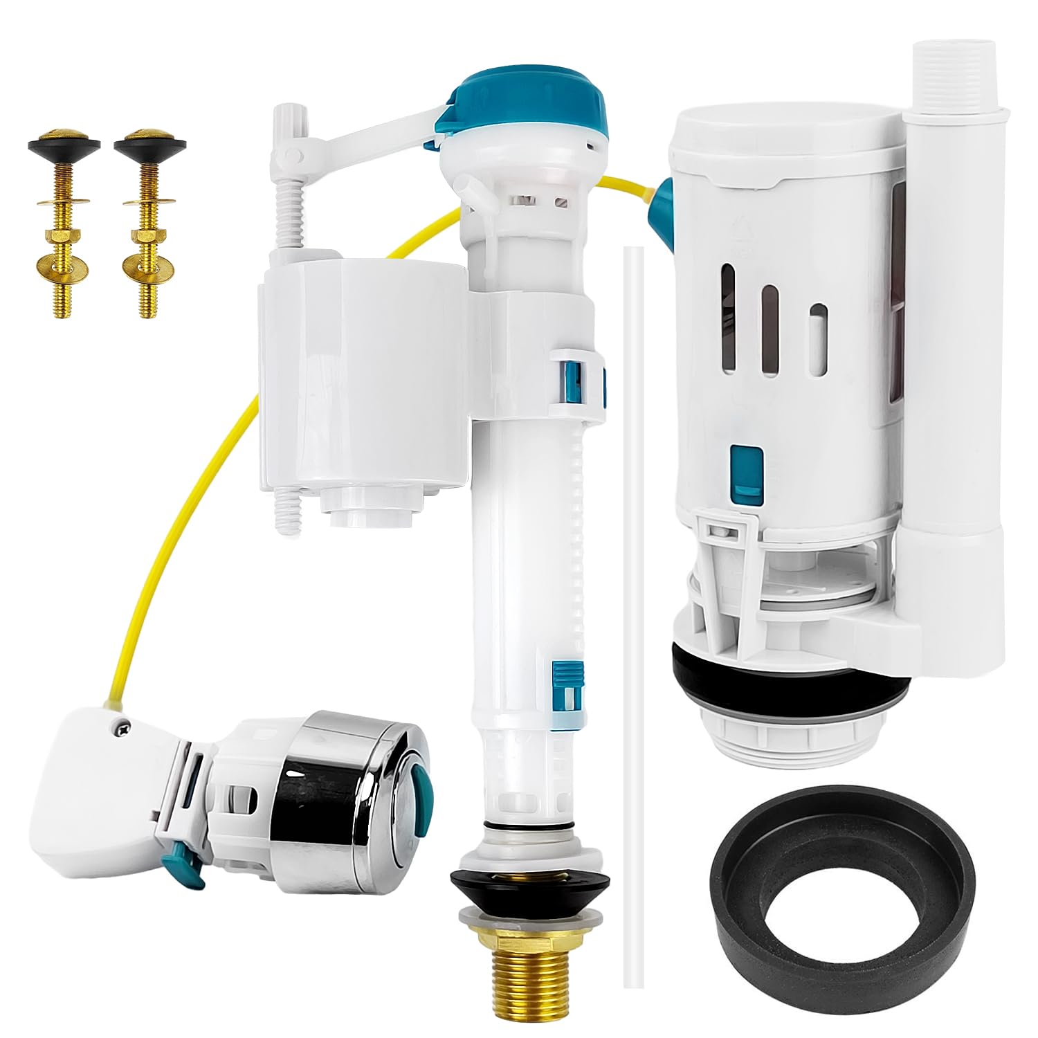 4 pcs Toilet Flush System Replacement Kit, 1 Drain Valve + 1 Water Inlet Valve + 2 Copper Screws, Adjustable Height Cistern Flush Replacement, Suitable for All Kinds of Toilets