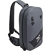 Xelfly Waterproof Fishing Sling Backpack Bag with Rod Holder, Gear Loops - Submersible Zipper, Rugged Top Handle, Adjustable Attachments (Gray)