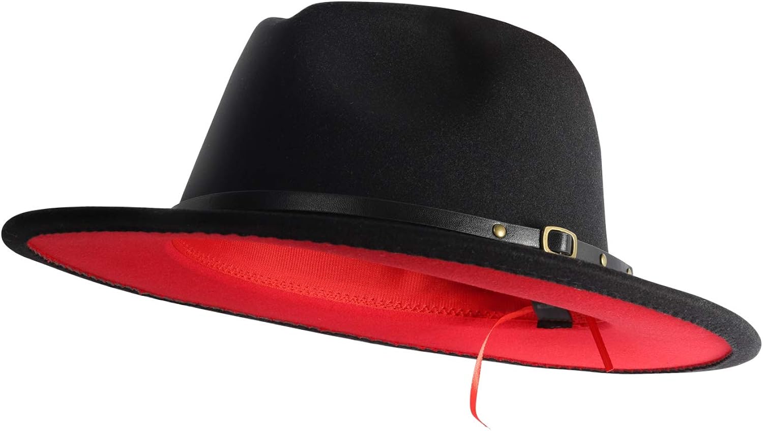 EXTREE Mens Jazz Cap Black Red Patchwork Wool Felt Fedora Hats Belt Buckle Decor Unisex Wide Brim Cowboy Cap Sunhat (Black) at  Men’s Clothing store