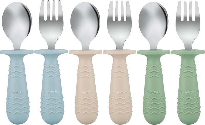 PandaEar 6 Pack Toddler Cutlery Set Stainless Steel Baby Fork & Spoon