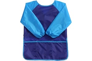 Itian Children Babies Kids Long Sleeve Waterproof Eating Art Craft Painting Play Apron Smock (Blue)