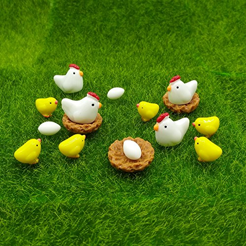 EMiEN 16 Pieces Hens Chickens Family Miniature Ornament Kits Set for DIY Fairy Garden Dollhouse Decoration,Hens,Henhouse,Chickens,Eggs Miniature Ornament for Fairy Garden Plant Dcor