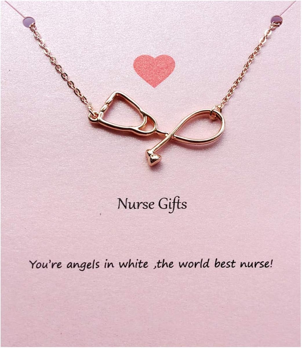 Dcfywl731 Rose Gold Silver Stethoscope Lariat Necklace,Heart and Stethoscope Pendant for Doctor Medical Student Gift,The Doctor Nurse Jewelry