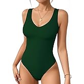MANGOPOP Women's Deep V Neck Tank Top Bodysuit Sexy Thong Double Lined Body Suit Sleeveless Backless Plunge Going Out Tops