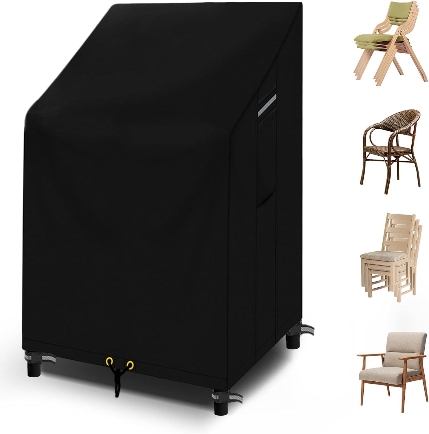 RICHIE Garden Chair Cover Stackable Chair Cover Waterproof 68 x 96 x 110/150 cm Anti-UV All Weather Black 600D