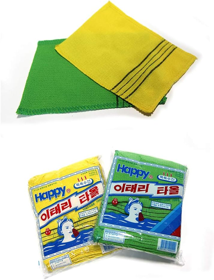 Korean Bath Towel Washcloth Named Italy Towel 20pcs/Pack Body Scrub Genuine Exfoliating Bath Mitten Remove Dead Skin Yellow and Green (Green): Kitchen & Dining