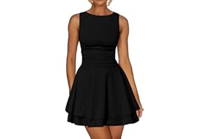 Kaximil Women's Ruffle Hem Boat Neck Mini Dress Sleeveless Ruched Corset Short Party Dresses