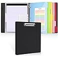 SKYDUE Clipboard Binder with Refillable Notepad, PU Clipboard Folder Includes 5 Dividers with 10 Pockets, Labels, 3 Ring Binder 1 Inch for School Office (Fit Letter Sized Paper)