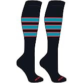 Mk Socks Striped Knee High Baseball, Football Socks (C) Black, Red, Marlin Teal