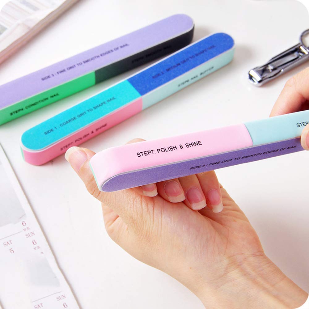 Nail File 7 Inches Long 4 Fingernail Files in 1 Professional Care Manicure Tools and Cosmetic Manicure 7 Professional Steps 6 Pack : Beauty