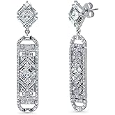 BERRICLE Sterling Silver CZ Dangle Earrings for Women, Trendy Simulated Diamond Cubic Zirconia Drop Earrings - Art Deco, Bar, Flower, Teardrop, Filigree Designs