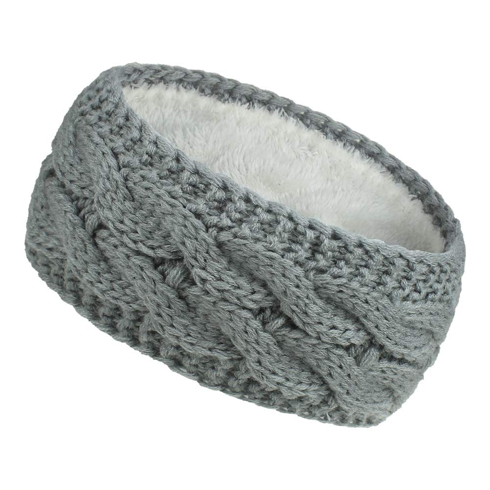 Women Ear Warmer Headband Fleece Lined Winter Warm Knitted Thick Hairband Thermal Headbands Elastic Hair Wrap (Grey)