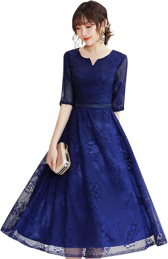 Amazon 蝶とフラワーのスリットネックドレス パーティドレス ワンピース パーティードレス 結婚式 披露宴 二次会 女子会 謝恩会 発表会 演奏会 フォーマル 大きい レース フレア パーティードレス 通販