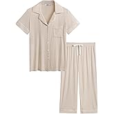 Joyaria Women Capri Pajamas Set Bamboo Viscose Pjs Short Sleeve Button Down Sleepwear