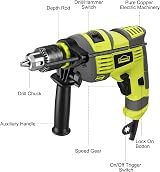 DEWINNER Hammer Drill 710W Electric Corded 13mm Chuck 0-3300RPM Variable Speed view 2