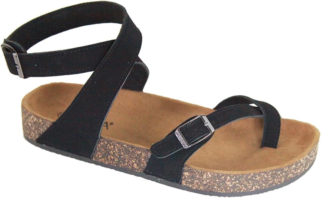 Annas Fashion Womens Slip On Ankle Wrap Cork Sole Slide Sandal with Buckle
