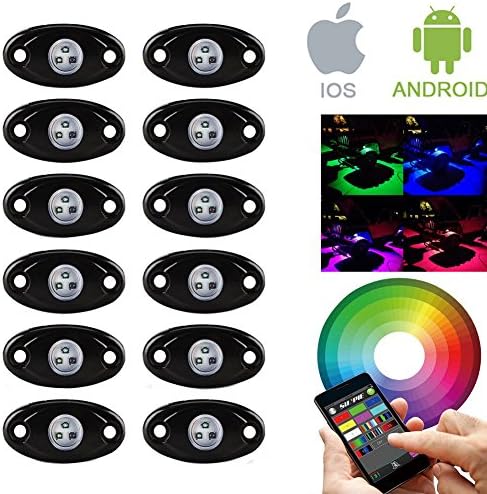 12 Pod Rgb Led Rock Lights Kits with Bluetooth Control Waterproof Neon Lights for Cars Jeep Off Road Truck SUV ATV