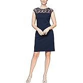 S.L. Fashions Womens Short Sequin Lace Illusion Neckline Cap Sleeve Sheath Dress