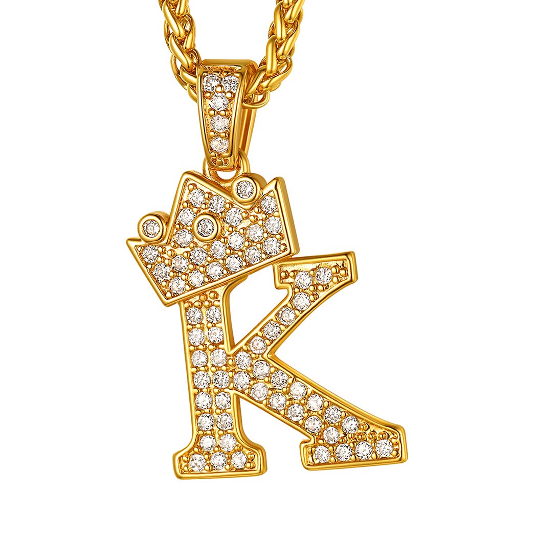 Suplight Gold Tennis Necklace with Letter Pendant K, Alphabet Monogram Name Necklace, Hip Hop Jewelry for Men Women, Crown Chain Pendant/Bling Initial Charm Letter for Necklace โ image 1