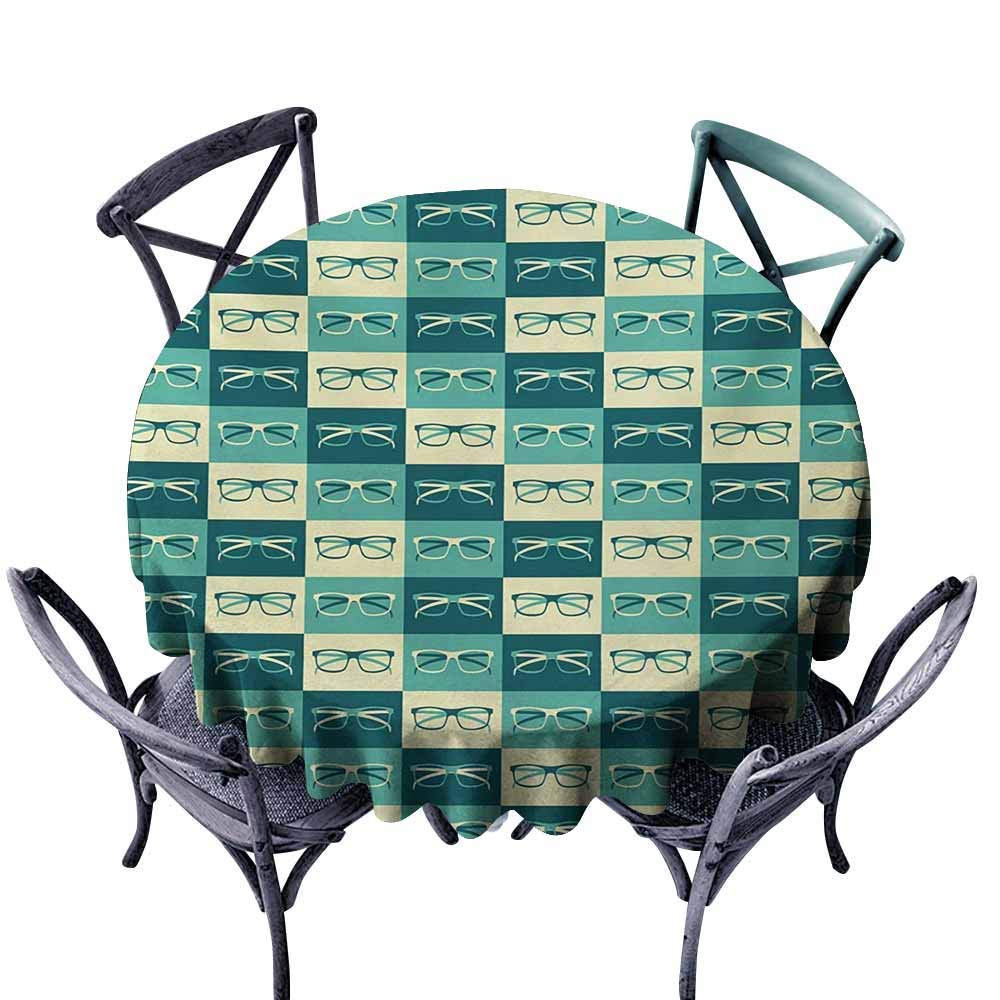 Round Tablecloth,Indie,Pattern with Eyeglasses in Vintage Style Hipster Cool Collection,for Events Party Restaurant Dining Table Cover,35 INCH,Petrol Blue Turquoise Cream
