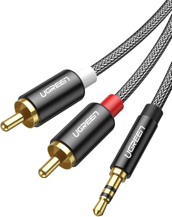 UGREEN Cable Adaptador RCA Jack 3,5mm, Cable Mini Jack 3,5mm Macho a 2 RCA Macho Nylon Trenzado UGREEN Cable Adaptador RCA Jack 3,5mm, Cable Mini Jack 3,5mm Macho a 2 RCA Macho Nylon Trenzado