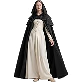 L'VOW Medieval Hooded Cloak Renaissance Cape with Ruffled Shawl Collar for Women Men Halloween Cosplay
