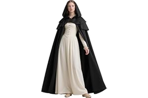 L'VOW Medieval Hooded Cloak Renaissance Cape with Ruffled Shawl Collar for Women Men Halloween Cosplay