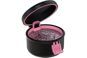 BVN Leak-Proof Denture Bath Cup for Travel, Denture Cup for Soak Dentures, Retainer Cleaning Case with Strainer (Black + Pink)