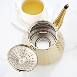 1.6L Stainless Steel Teapot with Infuser Gold Hammered Pour Spout view 8