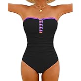 XUNYU One Piece Swimsuit Women Tummy Control Bathing Suit Strapless Bandeau Swimwear Lace Up Slimming Modest Swim Suits 2026