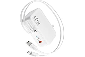 Retractable USB C Charger Wall Plug with 35.5in/90cm Type C Cables Cords,40W Fast Charging Foldable Block Multi Charger for A