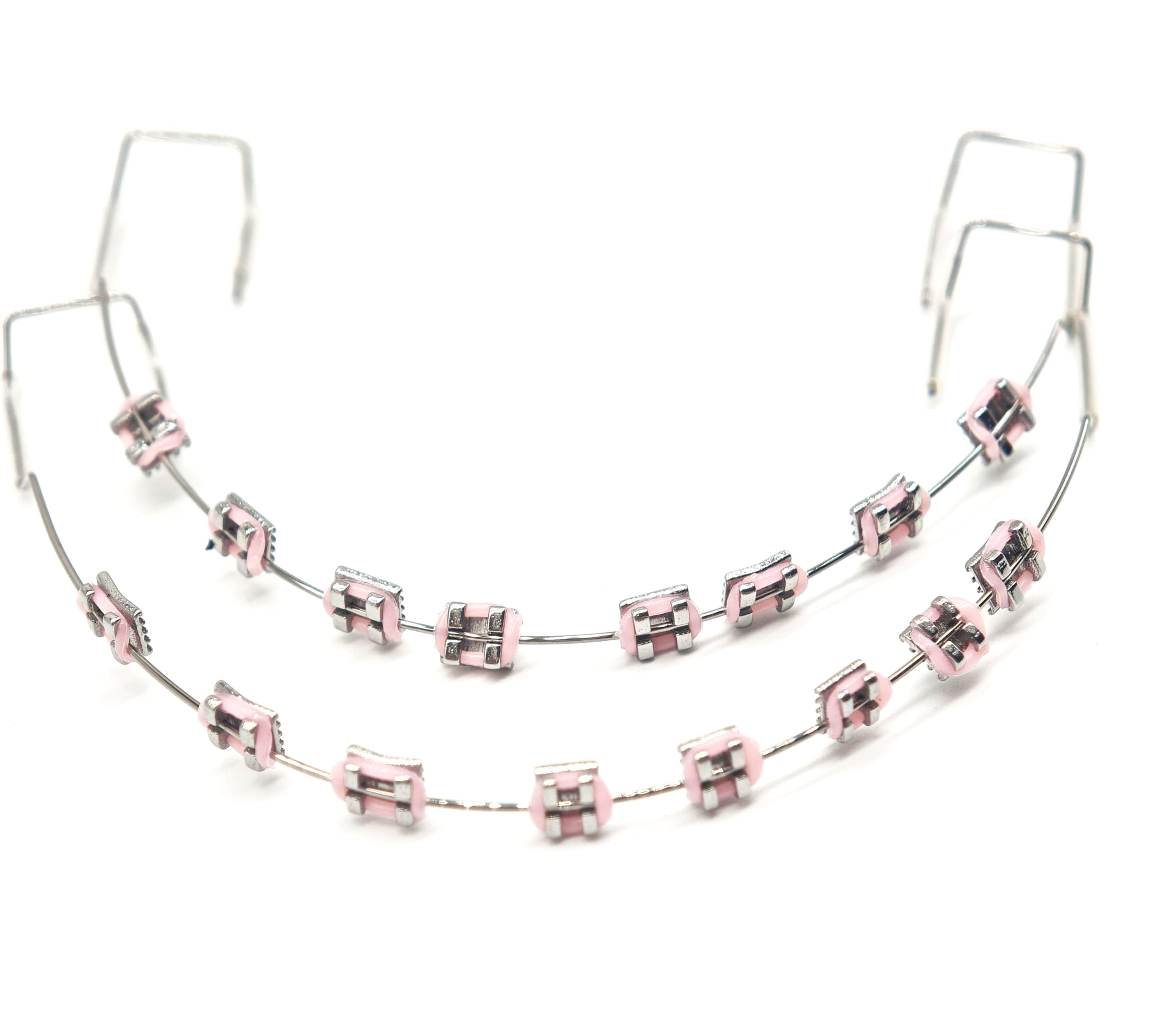 Photo 1 of 1 Pack Temporary Tooth Decoration with Metal Wires,Metal Bracket and Orthodontic Ligature Ties,Props for Dental Students to Practice and Orthodontist Explain (Pink)