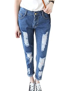 Guiran Mujer Cintura Alta Vaquero Push Up Boyfriend Rotos Rasgados