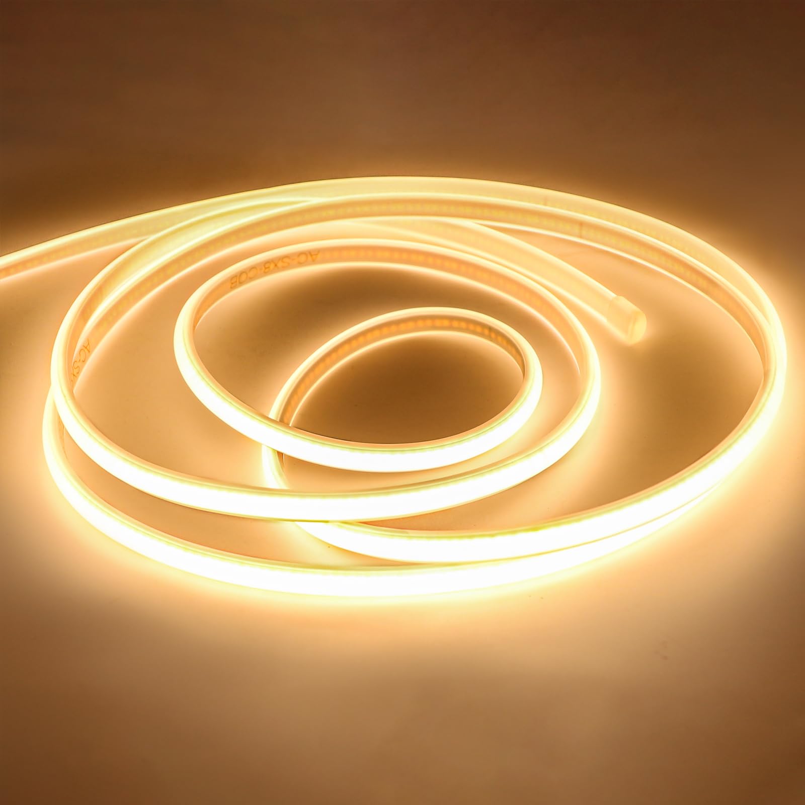 View 1 of COB Led Strip Lights Waterproof IP67 3 M/9.84feet Cuttable LED Rope Lights 110 Volt Light Stip 320LEDs 3000K Super Bright Warm White with US Plug for Bedroom TV Ceiling Kitchen Cabinet Closet Mirror