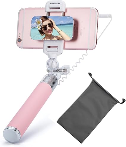 Amazon Aiqaa セルカ棒 アルミ合金 ミラー 付き 有線式 Iphone Xperia Android 対応 超小型可愛い 自撮り棒 防水 防塵袋 全4色 ピンク 自撮り棒 通販