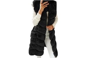 LMDUDAN Women's Sleeveless Faux Fox Fur Vest Long Coat Ladies Mid-length Warmer Outwear Jacket Fashion Solid Color Tops