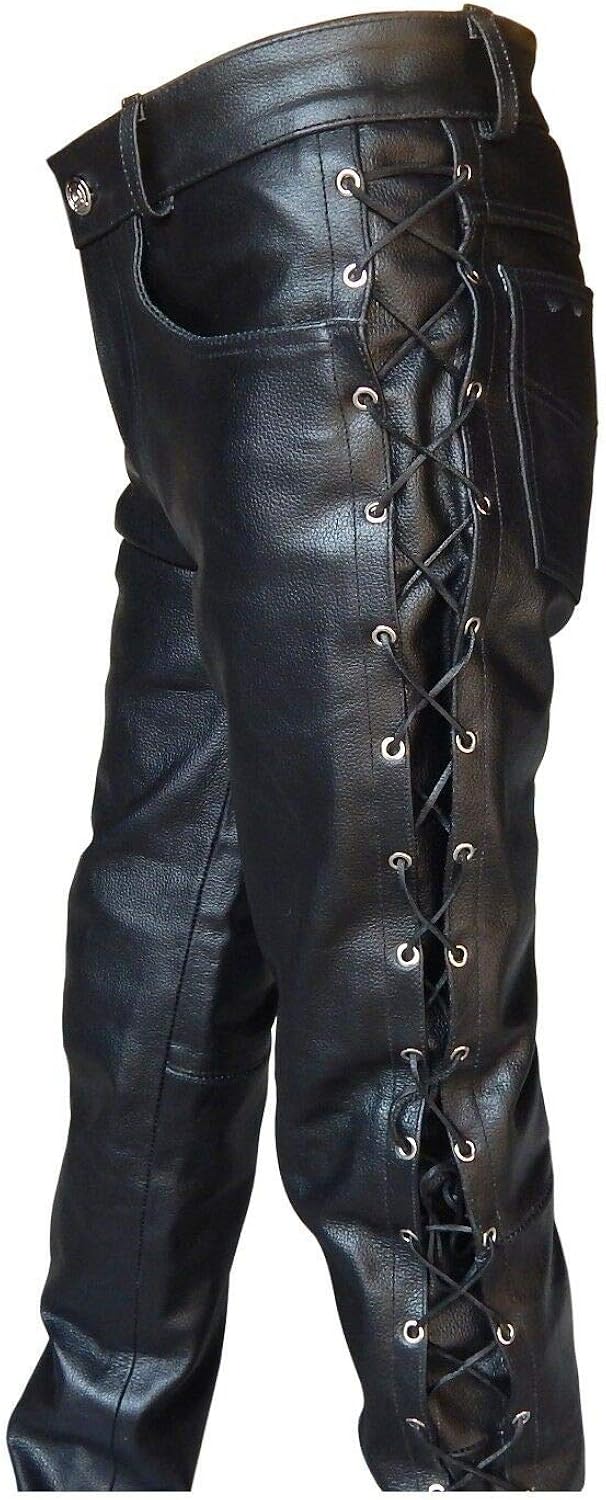 men's side lace up leather pants