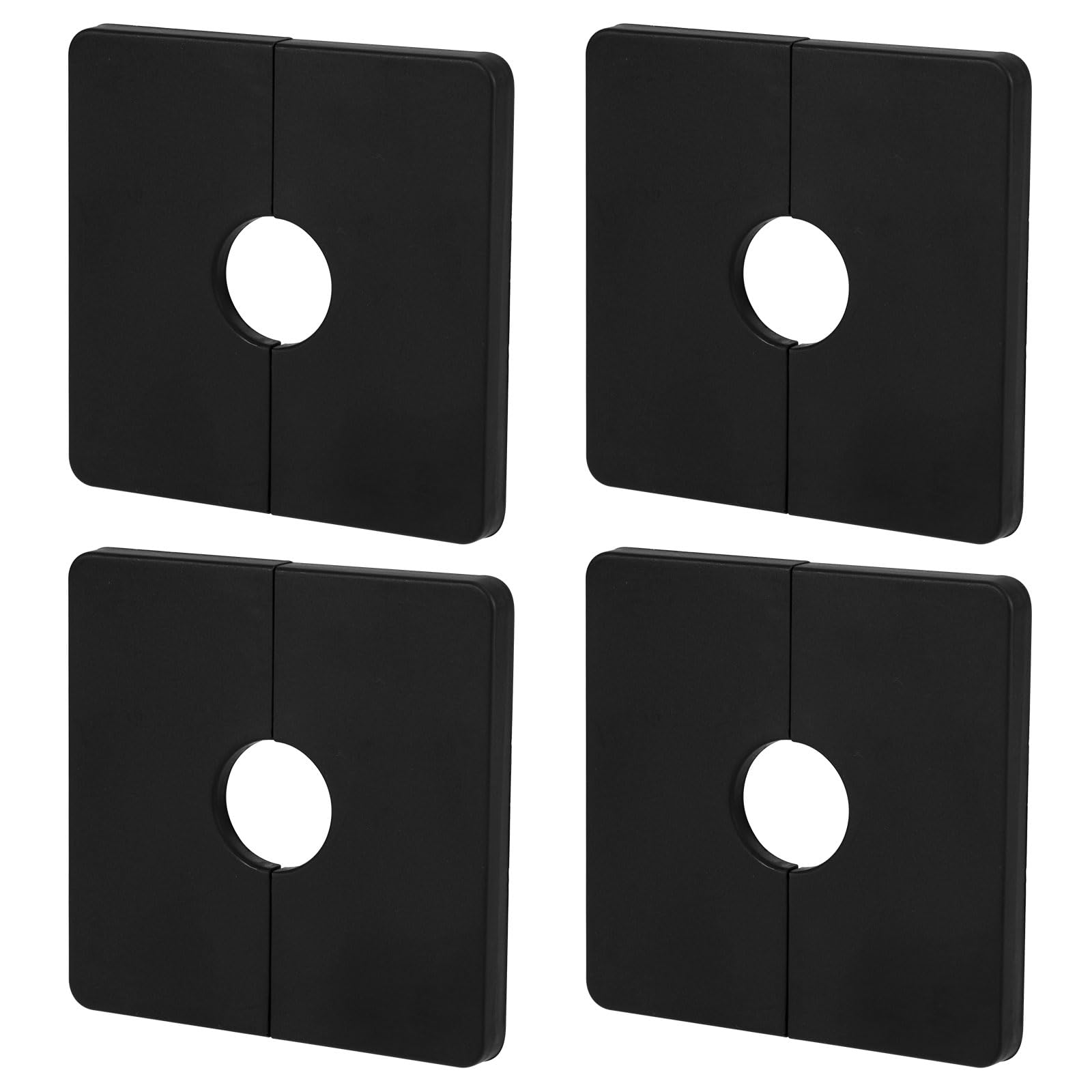 4pcs Square Plumbing Cover Plates, Shower Faucet Cover Wall Hole Plate Square Shower Arm Flange Escutcheon Replacement Cover Plate for Standard 1/2" Pipes Multiple Scene Usage(Black)