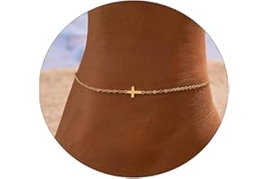 MOLEVY Ankle Bracelets for Women 14K Gold Plated Anklet Silver Anklets Waterproof Evil Eye Beaded Pearl Tennis Crystal Heart Cuba Link Chain Anklets Dainty Jewelry Gift for Girls