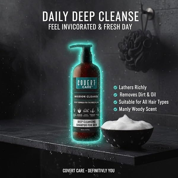 COVERT CARE MEN’S THICKENING SHAMPOO FOR THINNING HAIR – STRENGTHENS HAIR, BOOSTS VOLUME, NOURISHES SCALP, AND ACTIVATES ROOTS FOR FULLER, STRONGER-LOOKING HAIR