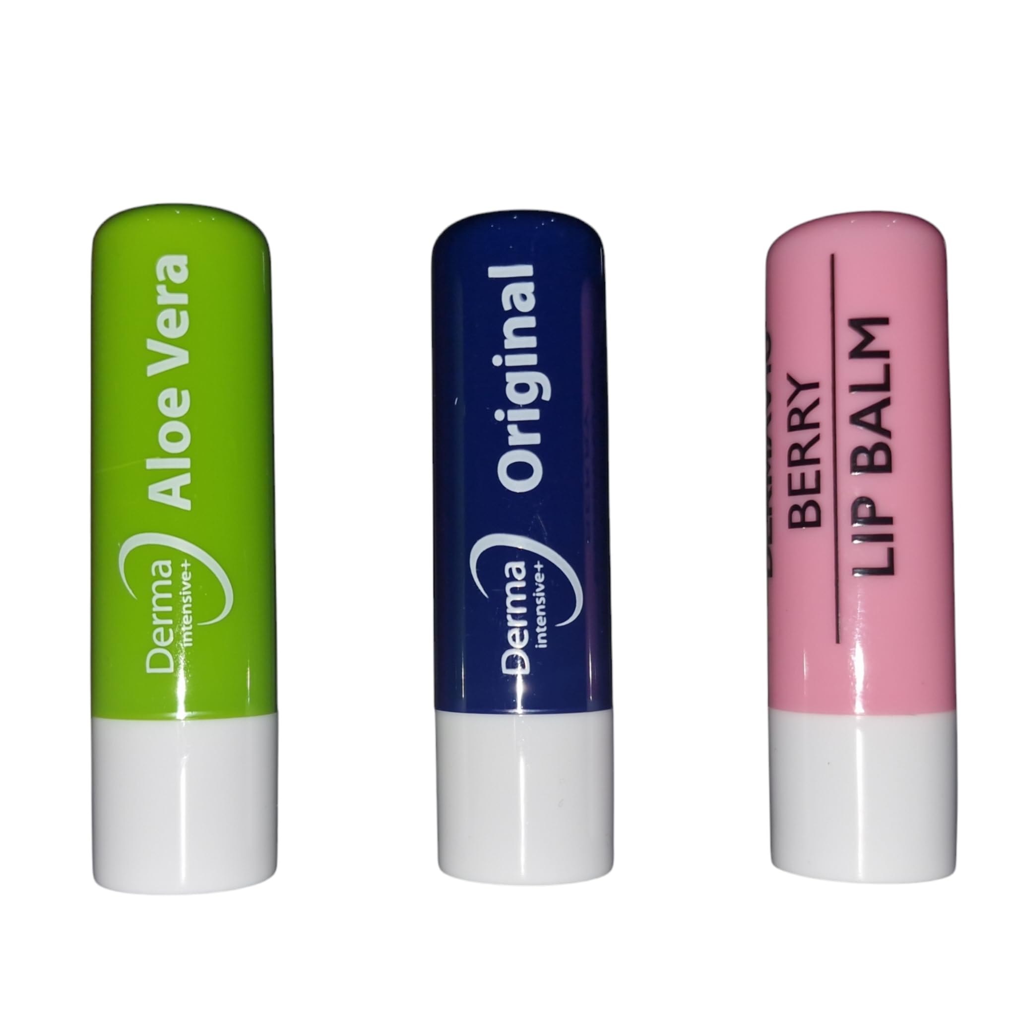 Derma Intensive Travel-Size Lip Balm Trio Set 4.8g – Original, Aloe Vera & Berry – Keeps Lips Soft, Smooth, and Hydrated All Day