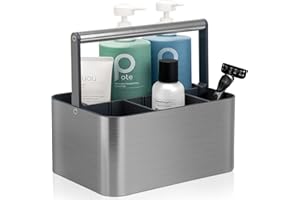 BYUNER Portable Shower Caddy Basket Bin with Handle and Adjustable dividers for College Dorm, Large Plastic Bathroom Storage Organizer Tote,Gray