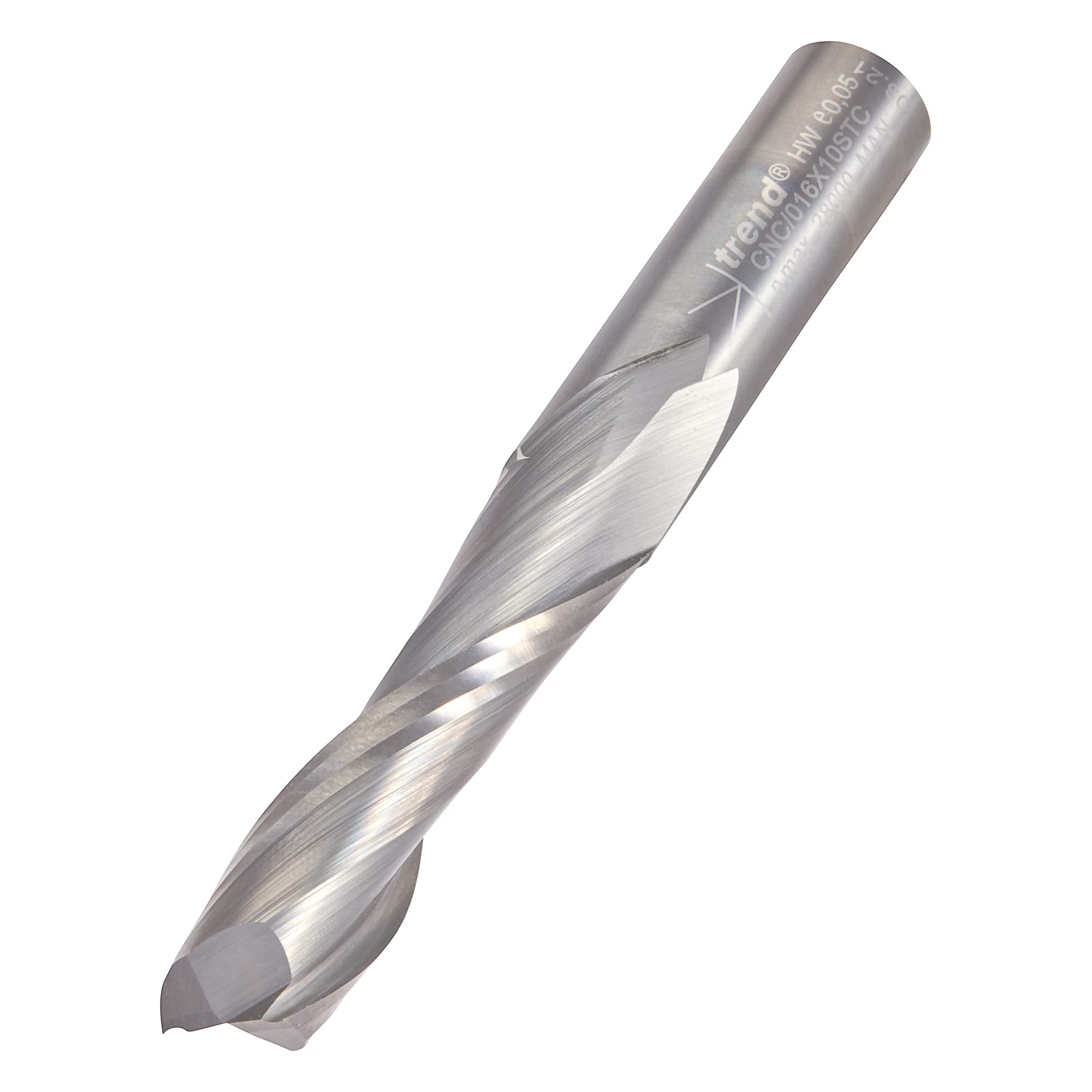 Trend CNC Spiral Up-Cut Two-Flute Router Cutter, 10mm Shank, 10mm Cut Diameter & 42mm Cut Length, Solid Carbide, CNC/016X10STC