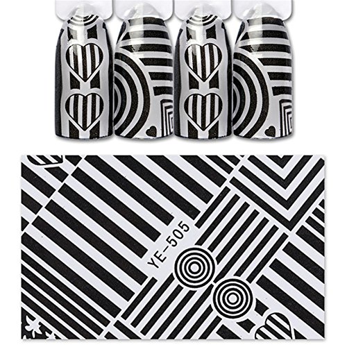 1 Sheet Water Decal Heart Circle Stripe Nail Art Transfer Sticker Black Whtie