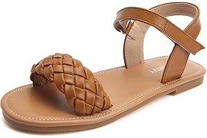 Charmivy Girls Sandals Braided Upper Flat Dress Sandals Round Open Toe Summer Shoes Little Kid/Big Kid