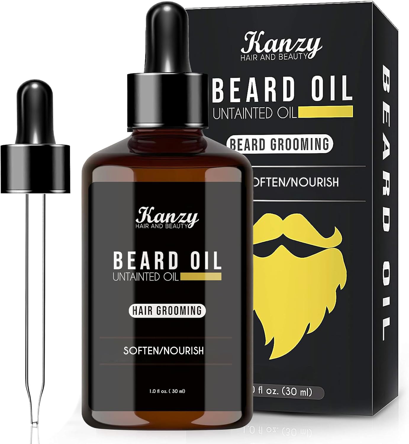 Kanzy Beard Oil Grooming Kit for Men 30ml - Moustache Hair Growth Oil, All Natural Hair Growth Oil for Beard, Scented Hair Oil to Strengthen and Soften Facial Hair