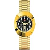 Rado - DiaStar Original - Men's Automatic Swiss Watch - 35mm Oval Black Dial with Date - Gold Stainless Steel Bracelet - R12413613