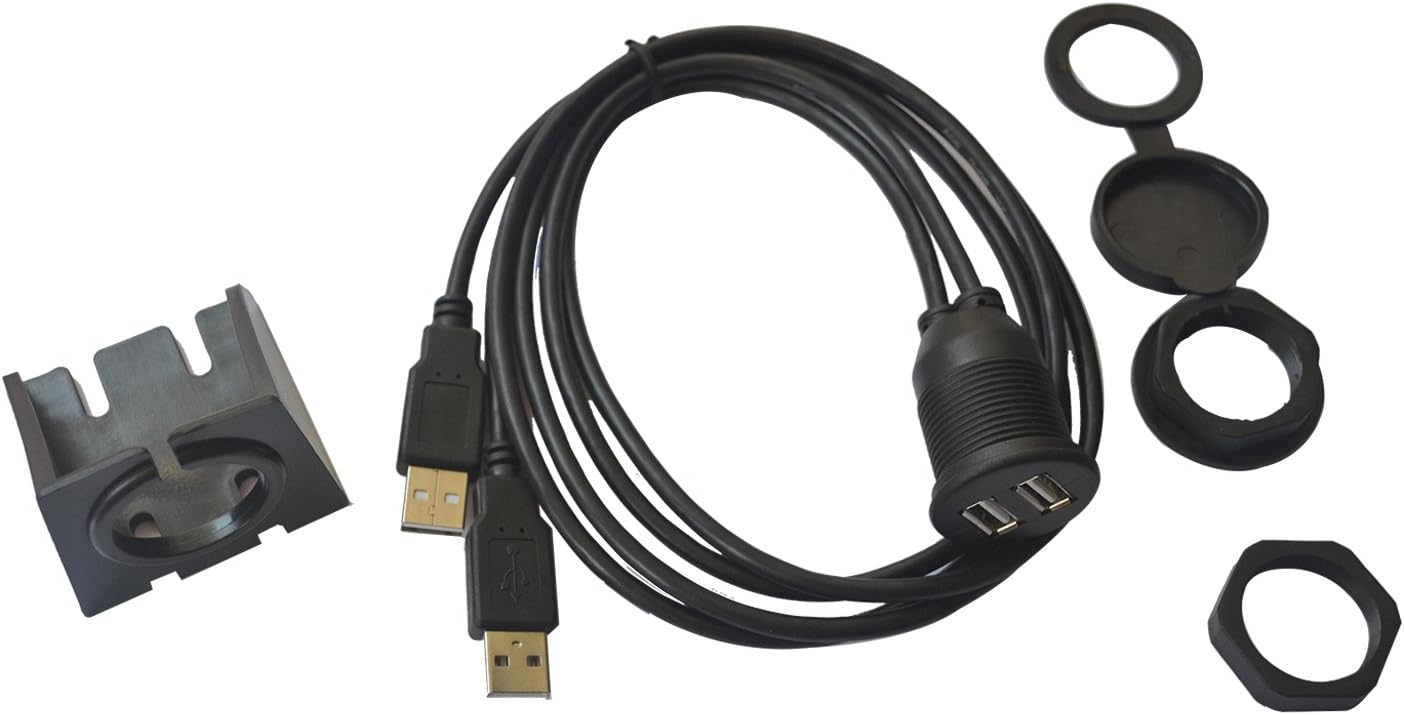 VIMVIP® 2 USB Extension Panel Flush Mount Cable with Dash Mounting Bracket for Car, Boat and Motorcycle 3ft