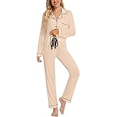 Anjue Pajamas for Women Soft Button Up Pajama Set Long Sleeve Shirt and Pajama Pants Lounge Sets S-XXL